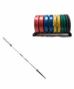 Coloured Bumper Plate Set - 50Kg Including Bar