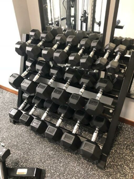 hex dumbell with rack