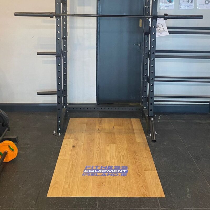 Fitness Equipment Ireland Branded Weightlifting Insert in our showroom under a rack